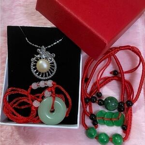 Genuine AAA Real Akoya Pink Pearl Pendant Necklace 10-11 mm,Jade Bracelet Bundle